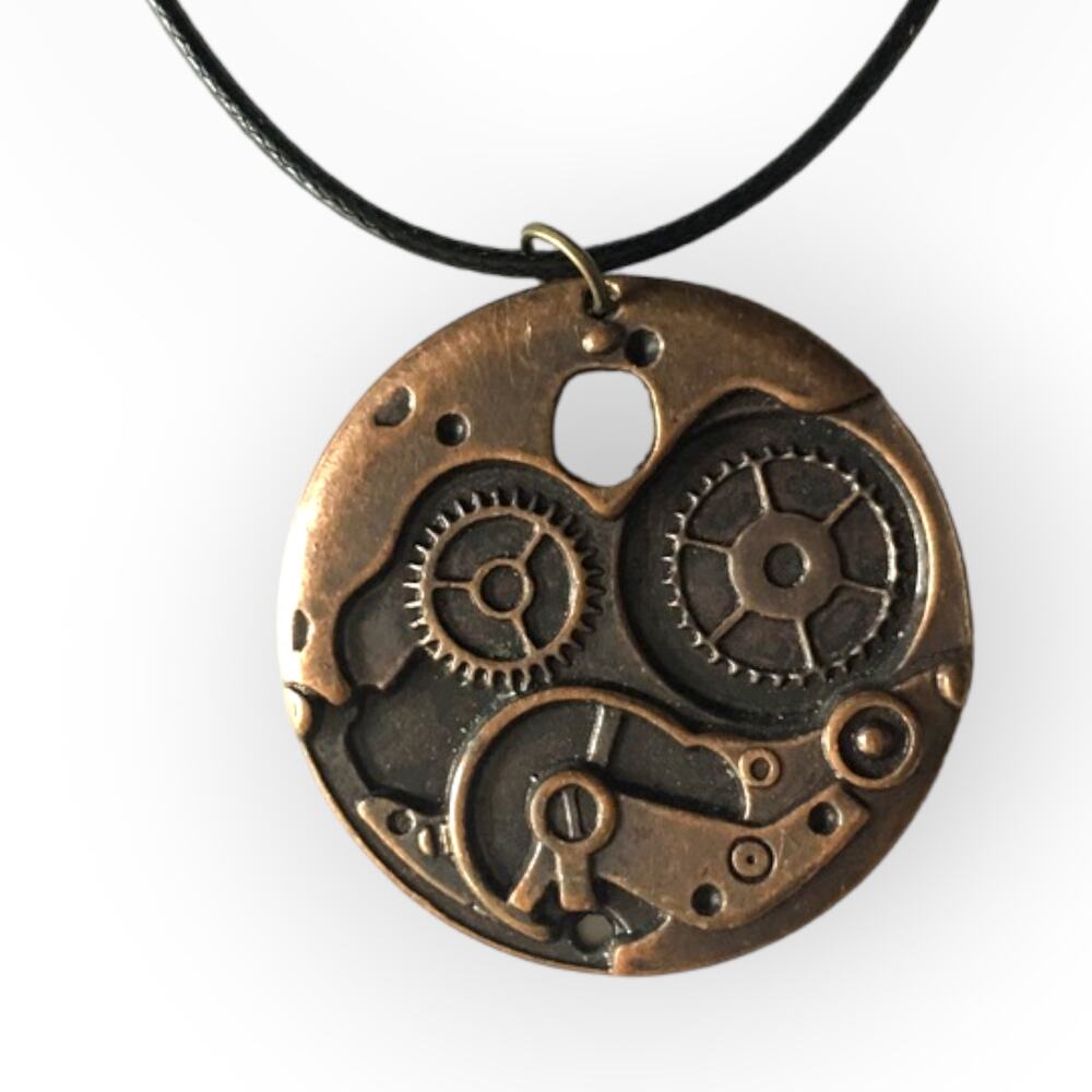 Steampunk clockwork gears upcycled pendant necklace